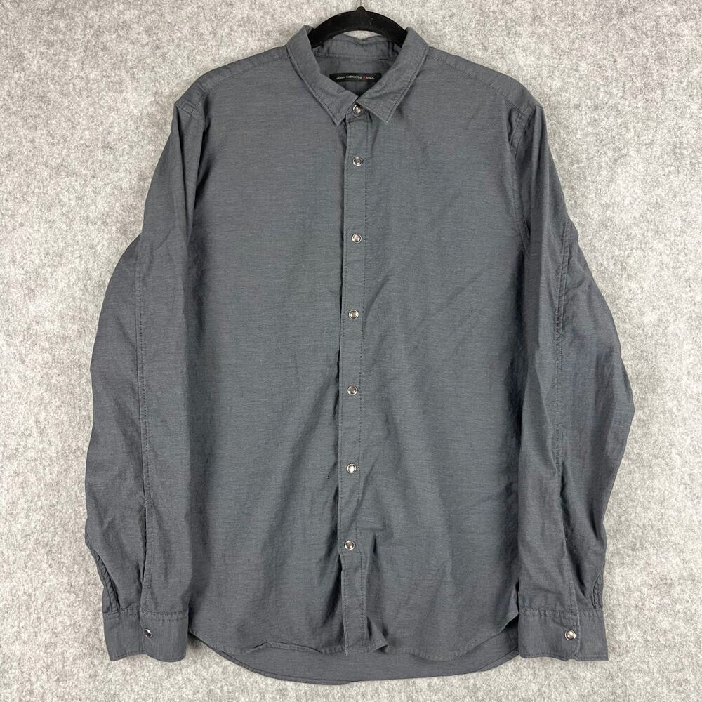 John Varvatos USA Shirt Mens XL Gray Pearl Snap Button Up Lightweight‎